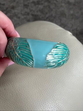 Turquoise Enamel Bangle Bracelet with Gold Leaf Accents. Like new. No tags.